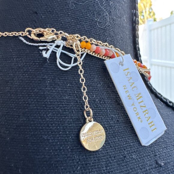 Isaac Mizrahi Orange Gold Layered 3 Chain Statement Necklace 10,5" Drop NEW - Picture 9 of 9